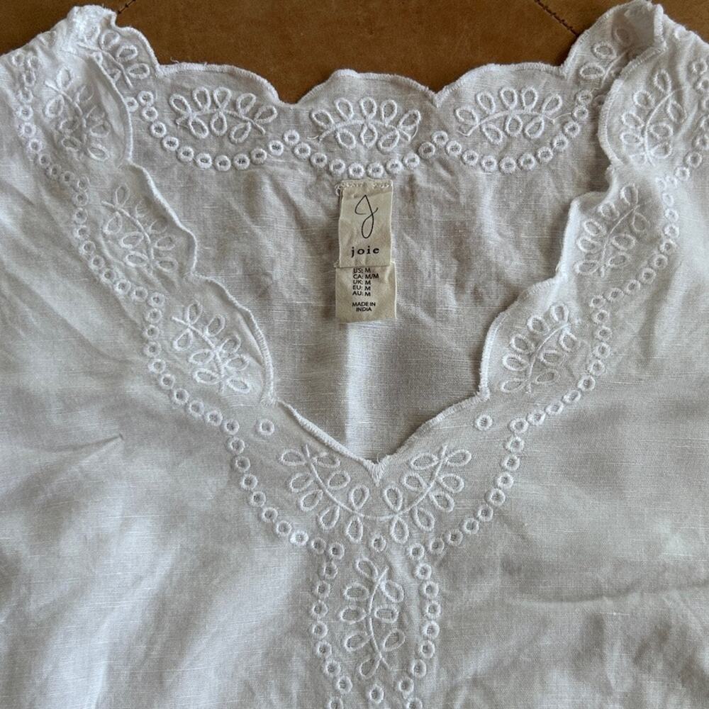Joie Linen Cotton Eyelet Embroidered Top White Scalloped Prairie French Girl M - Picture 3 of 10